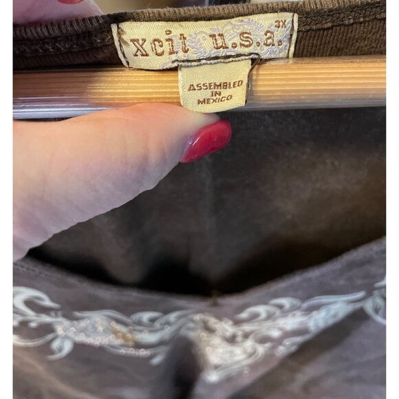 Xcit USA Brown V Neck Short Sleeved Top Sz 2X - Picture 5 of 6